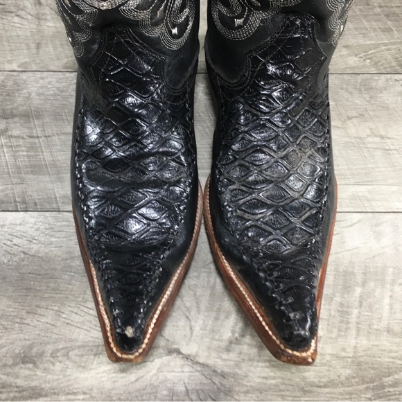Los Gueritos Western Black Leather Work Cowboy Snip Pointy Toe Mens Boots Size 9 - Picture 5 of 11